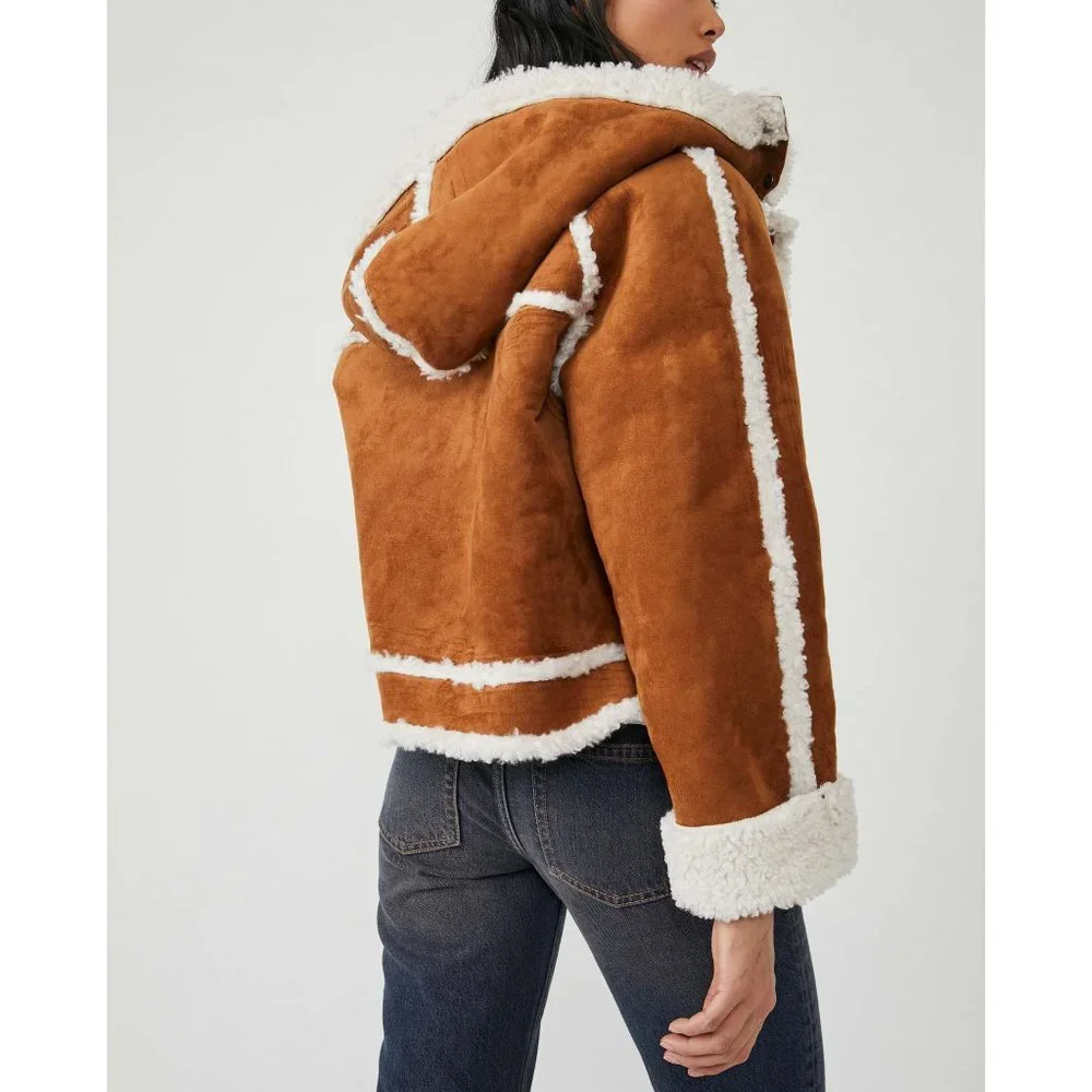 Free People Brown and Cream Leather Jacket - Picture 3 of 9